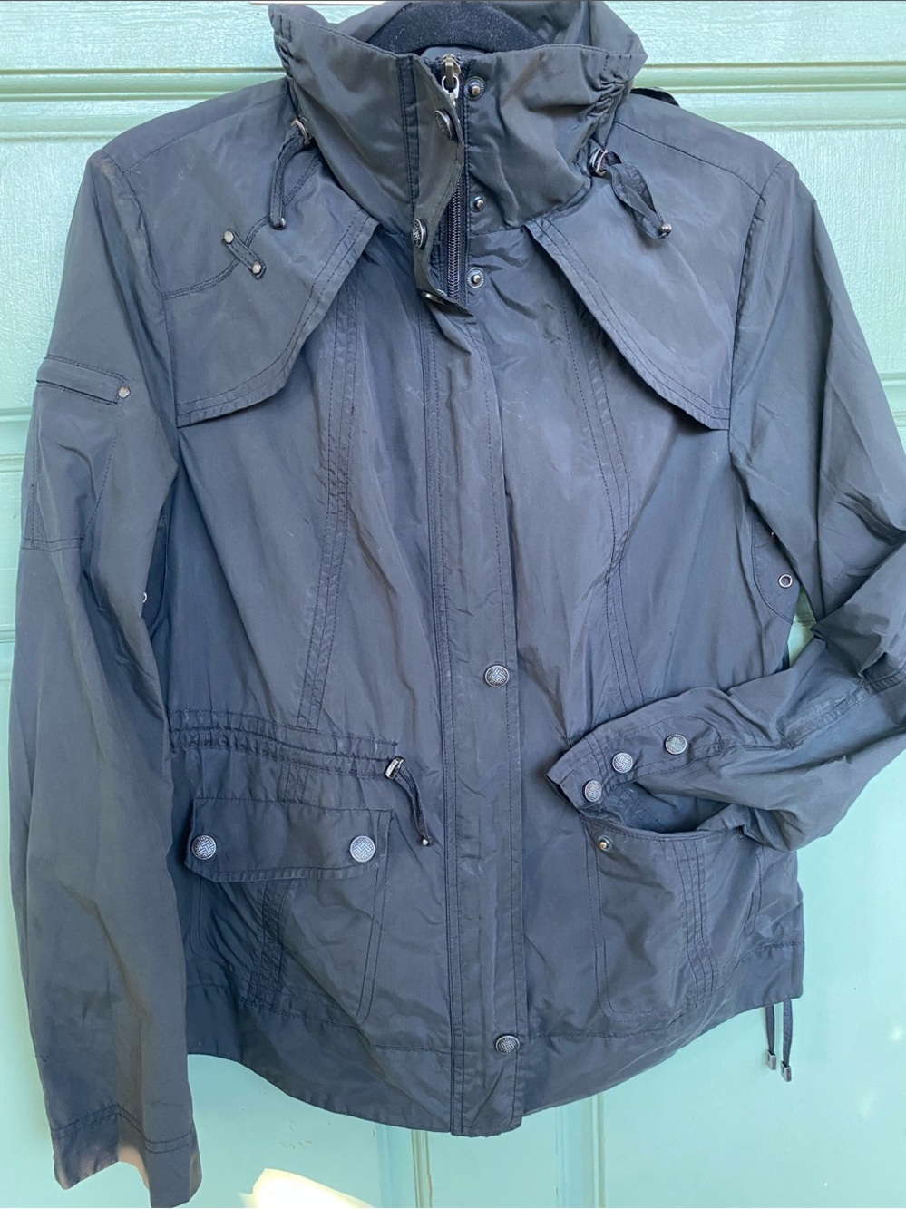 Stylish Black Hooded Utility Jacket/Windbreaker